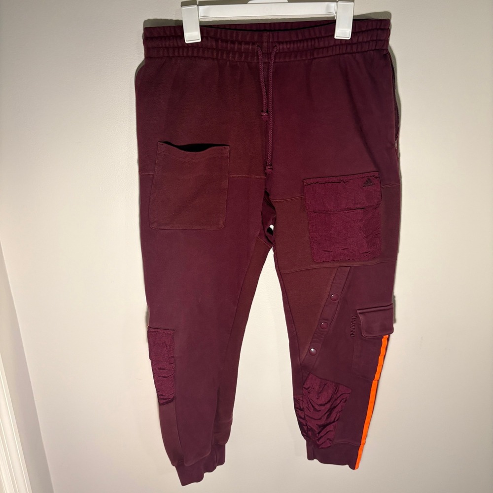 Adidas Ivy Park Maroon Cargo Sweatpants Orange Stripe Joggers Unisex Medium